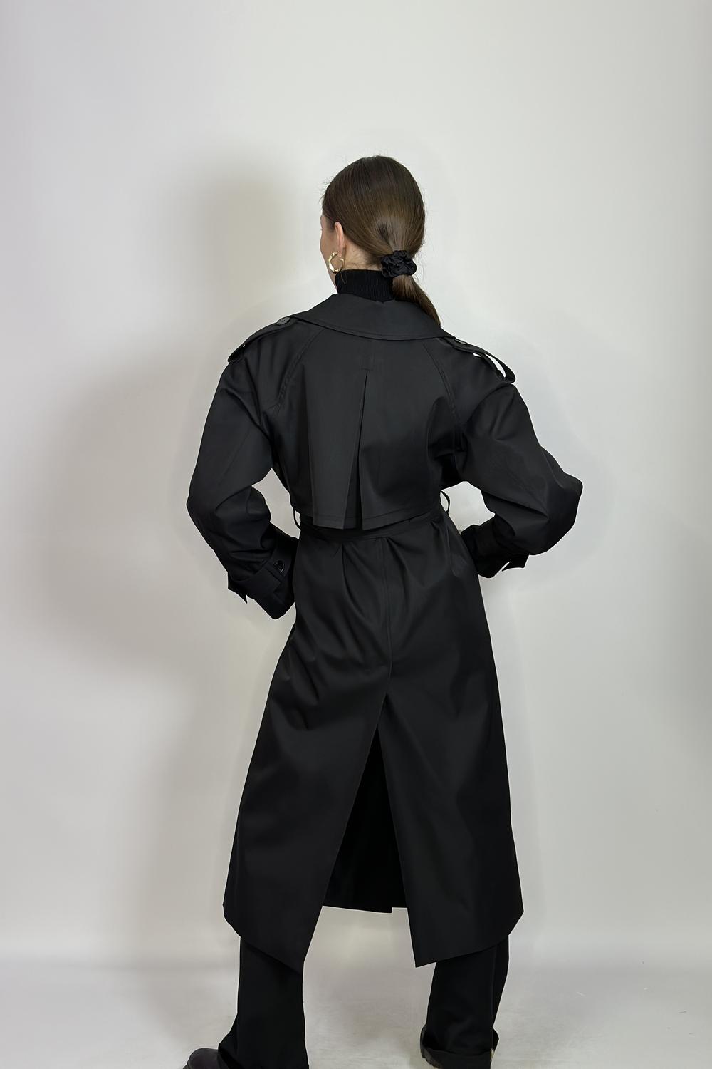 Trench coat women's black demi-season made of Fine Line cotton