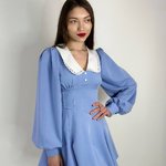 Сукня блакитна коротка з білим комірцем