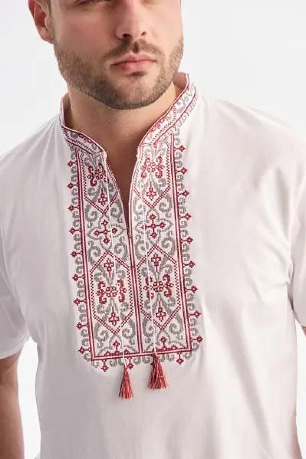 Men's embroidered T-shirt, red and grey