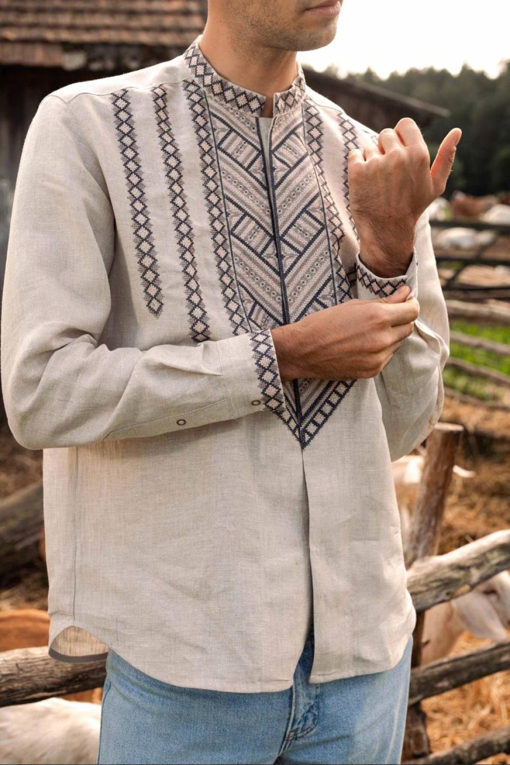 Vyshyvanka men's beige Mountains Svarga