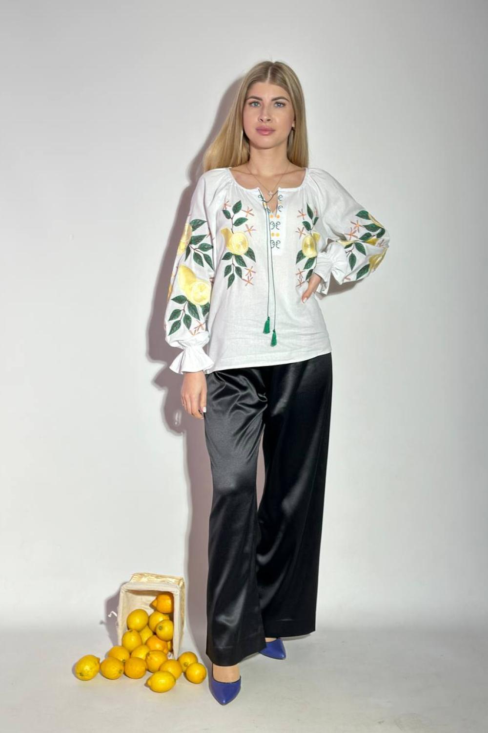 Black sateen palazzo pants.