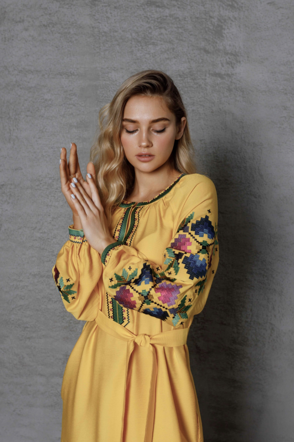 Yellow embroidered dress by Ksenia SVARGA
