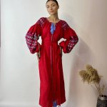 Women's red linen embroidered dress Solomia EMBROIDERED GEM