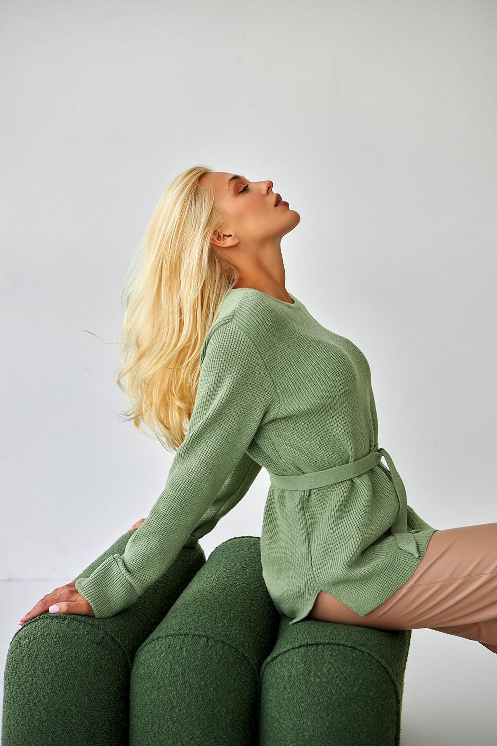 Women's olive jumper with a belt 2433 BELLISE