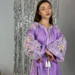 Cукня вишиванка жіноча лляна Рішельє лавандова EMBROIDERED GEM
