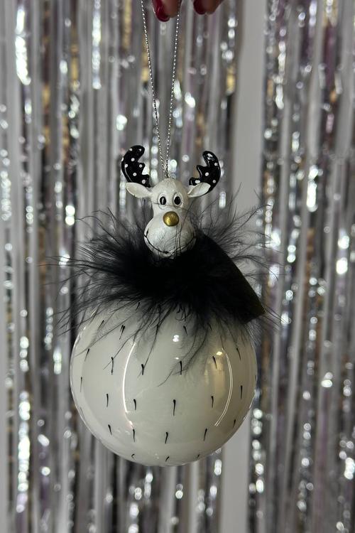 Christmas tree decoration 27 cm made of glass and polystone. Moose are black and white/ Strip
