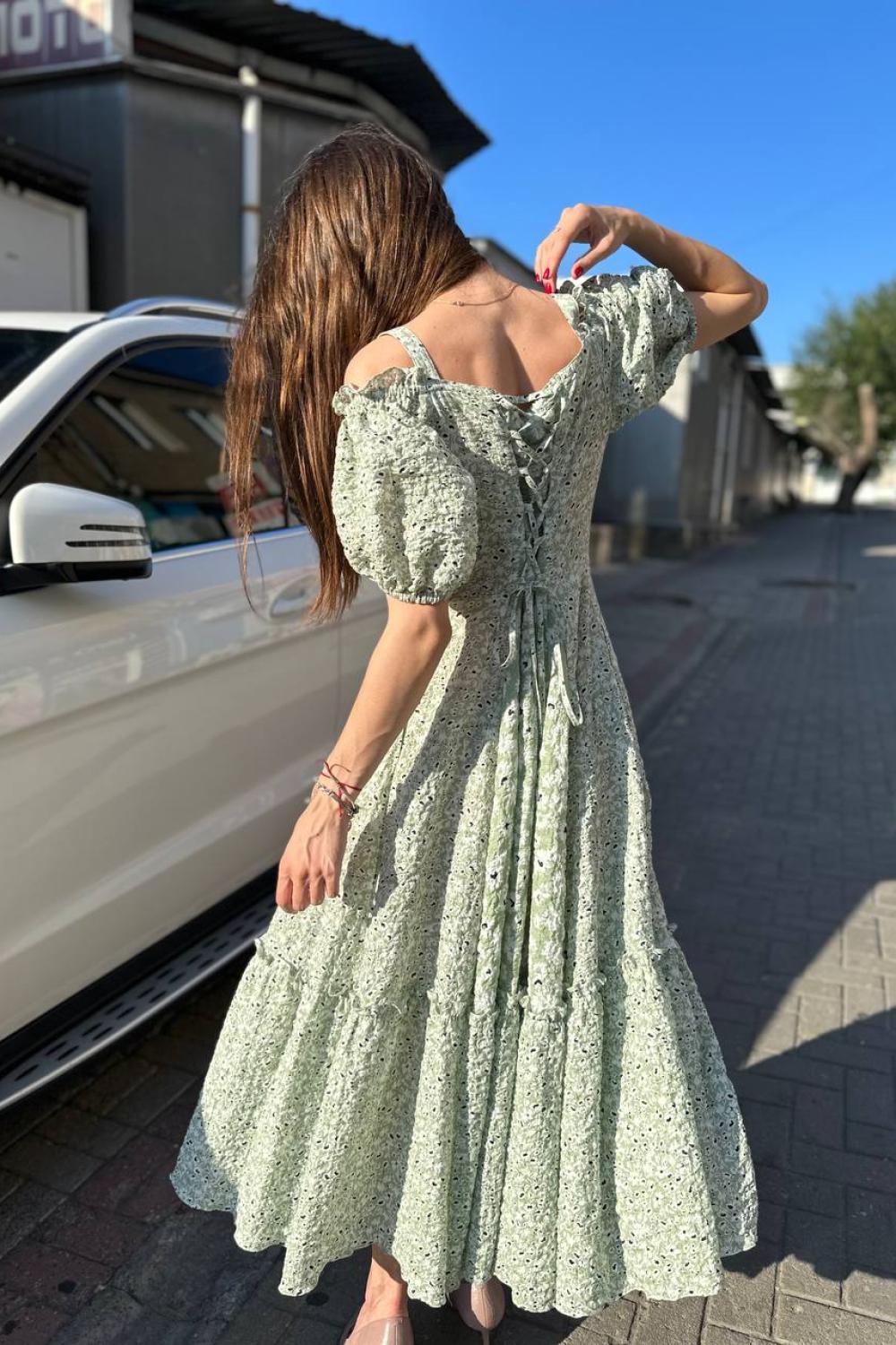 Cropped cotton dress with open shoulders 07139 MAXA