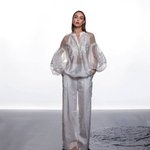 Designer embroidered blouse with transparent puffy sleeves