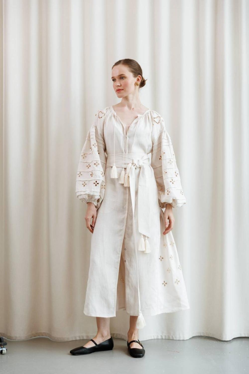 Adele embroidered dress in a soft cream color