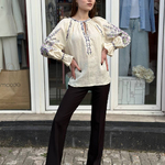 Designer beige Lavender embroidered blouse EMBROIDERED GEM