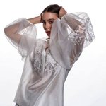 Designer embroidered blouse with transparent puffy sleeves