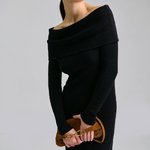Knitted black dress with open shoulders