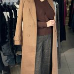 Women's long coat in camel color