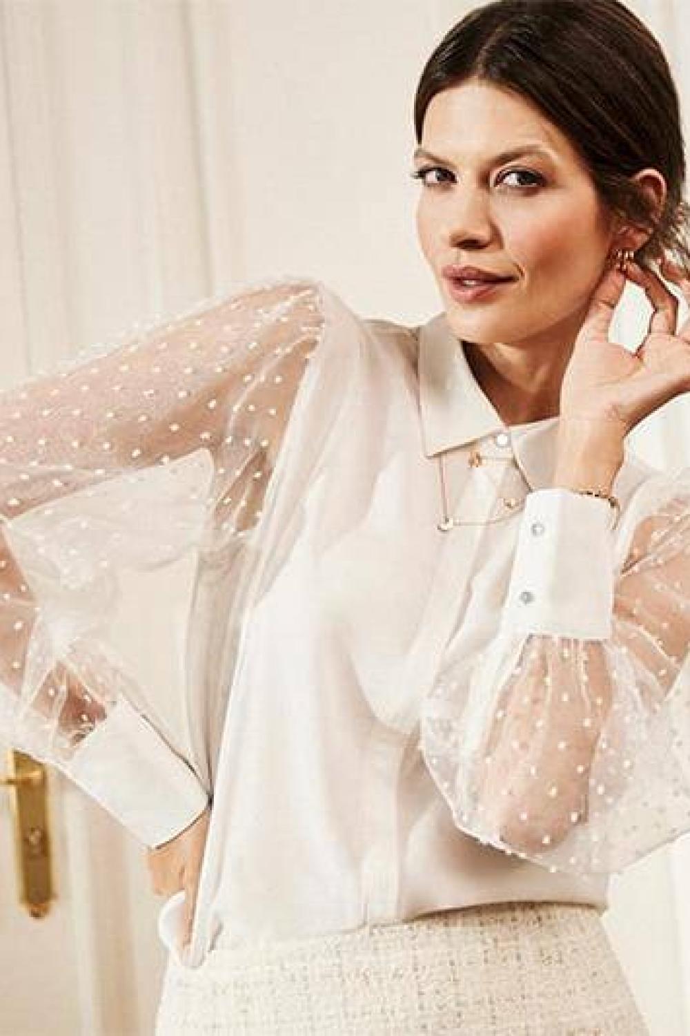 White blouse with transparent sleeves