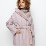 Powder pink faux fur coat