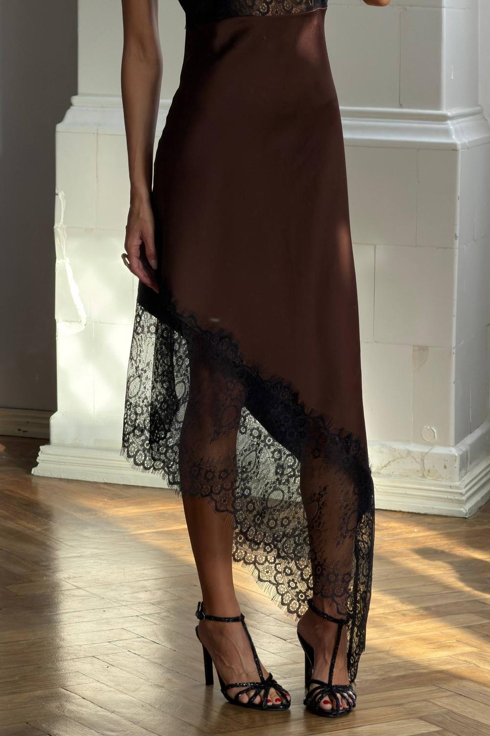 Chocolate slip dress with lace 584_choco