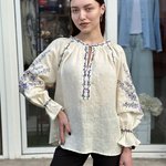 Designer beige Lavender embroidered blouse EMBROIDERED GEM