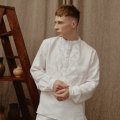 Embroidered men's white linen shirt White stars EMBROIDERED GEM