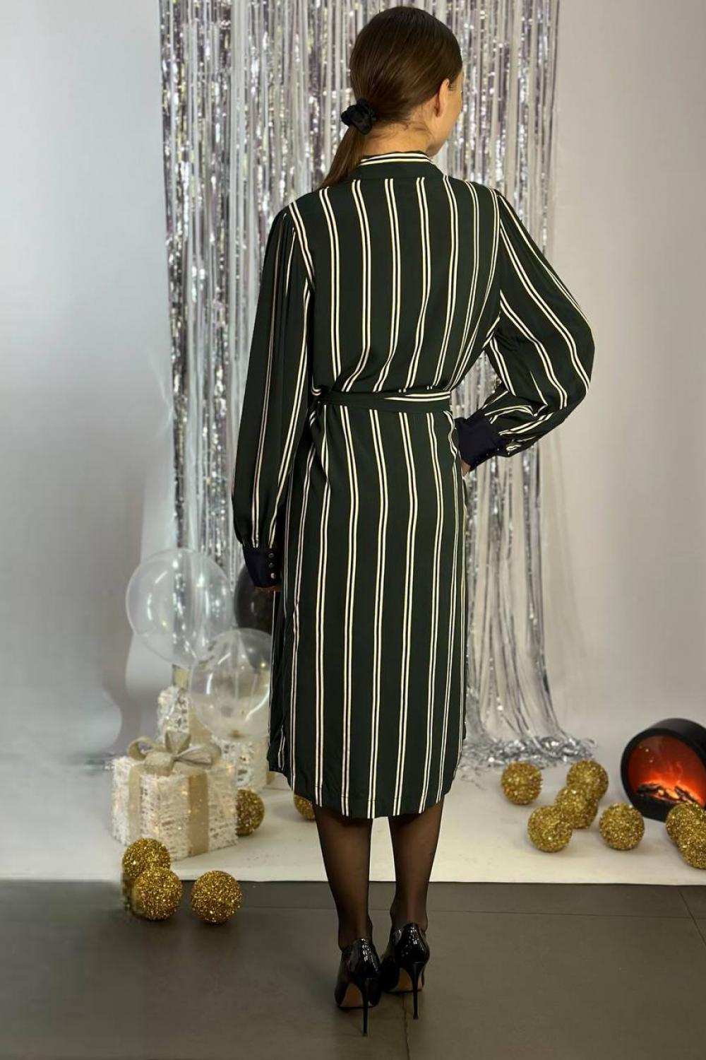 Shirt dress copper green with a long white stripe 20AH080. France. Almae