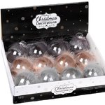 Christmas tree ball 8 cm, transparent in silver tones of fluff and feather decor