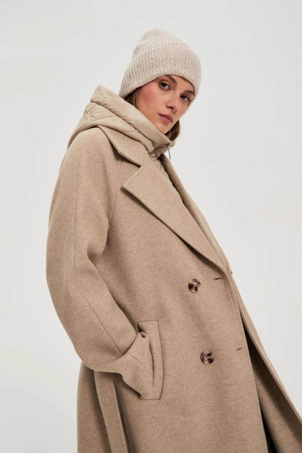 Beige women's coat with hood