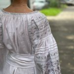 Women's white linen embroidered dress with silver embroidery Ceremonial EMBROIDERED GEM