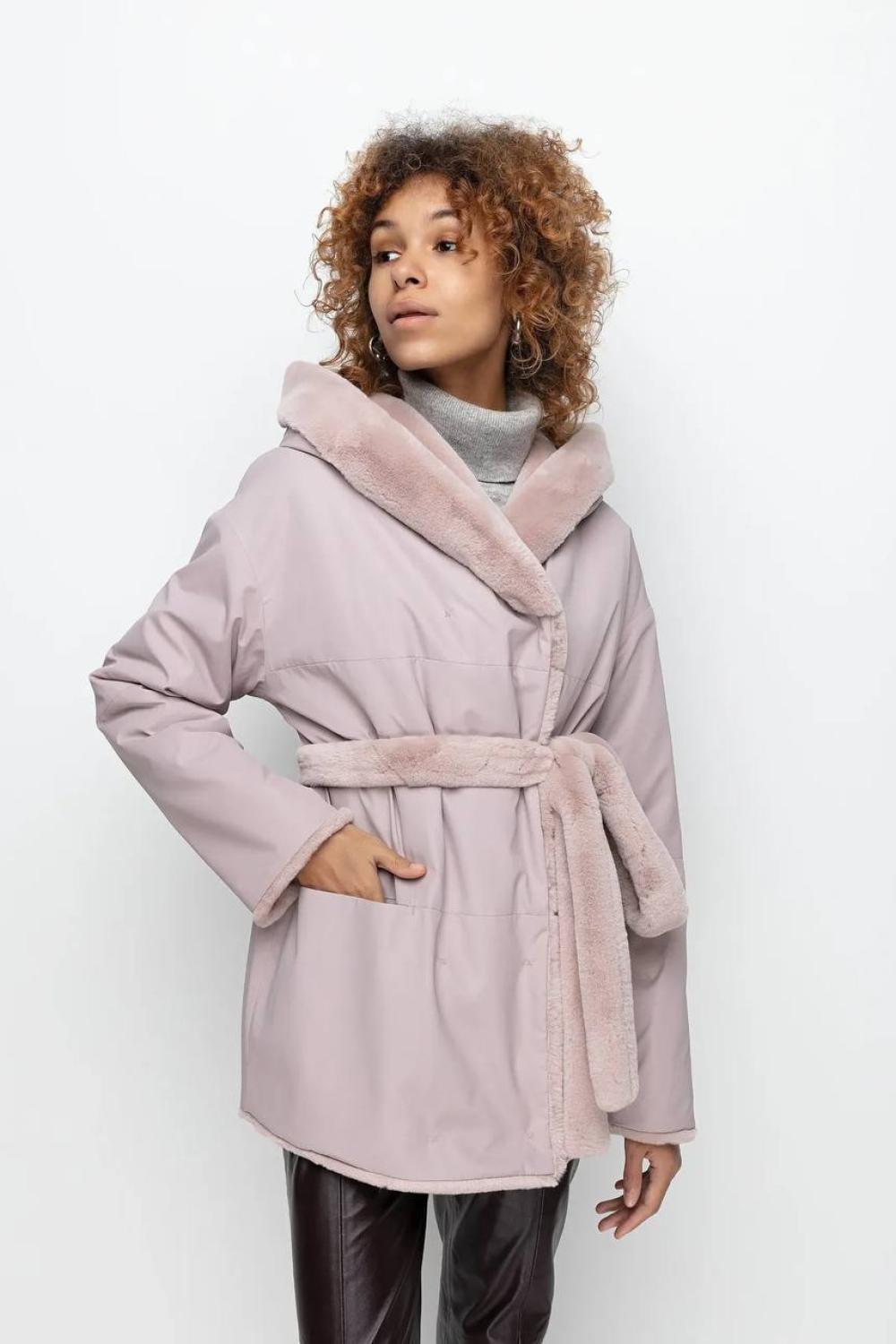 Powder pink faux fur coat