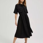 Black midi dress with patch pockets  MOODO