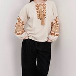 Women's beige embroidered jacket with red embroidery by Ruta MEREZHKA