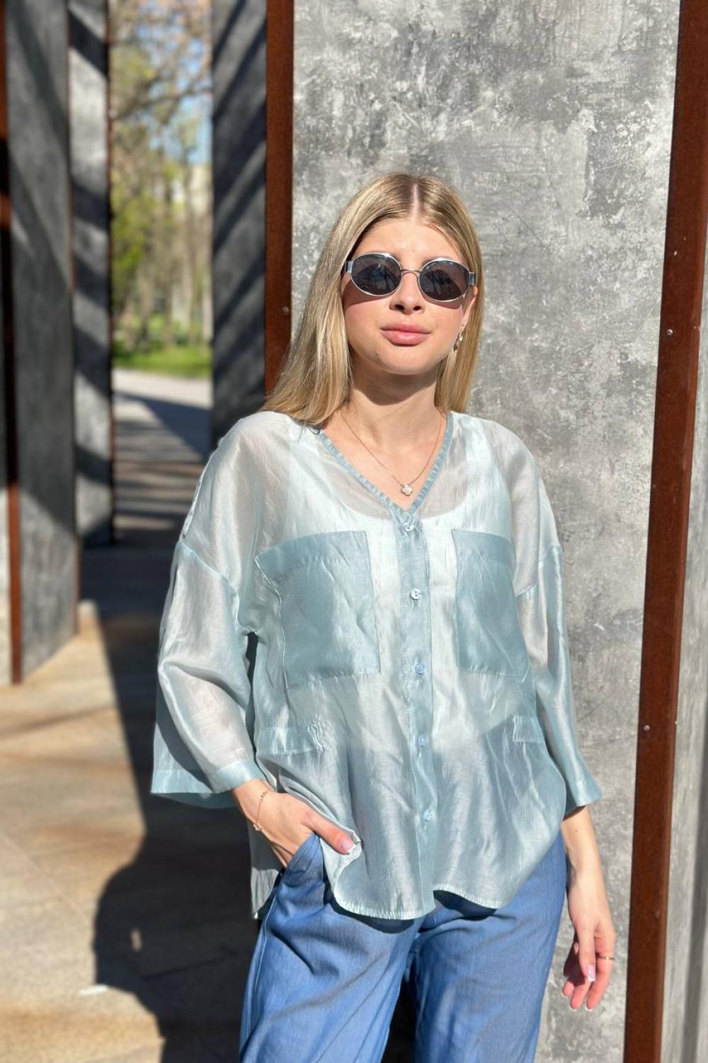 Blue translucent blouse