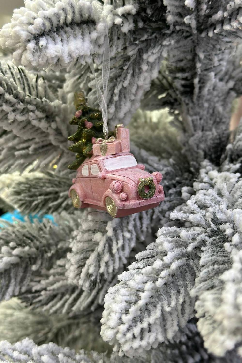New Year's pendant/ Car pink with Christmas tree