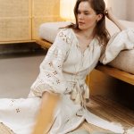 Adele embroidered dress in a soft cream color