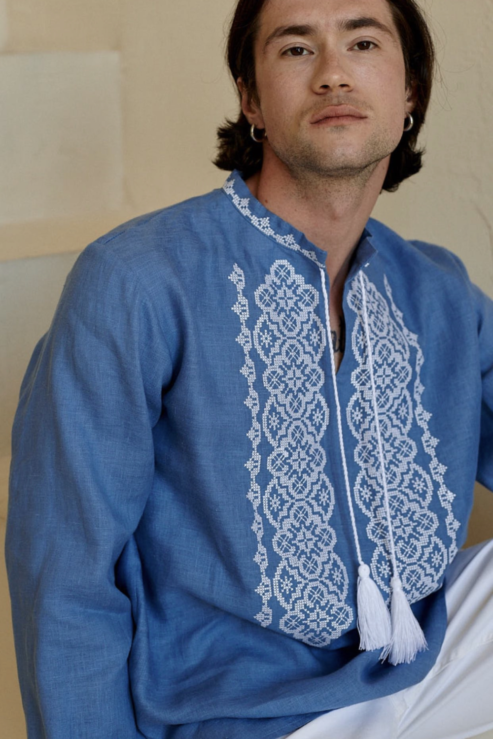 Embroidered shirt for men Ethnic blue EMBROIDERED GEM