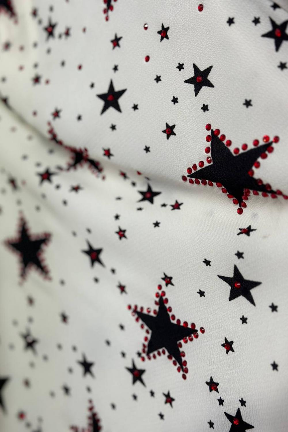 Blouse is printed with red rhinestones
