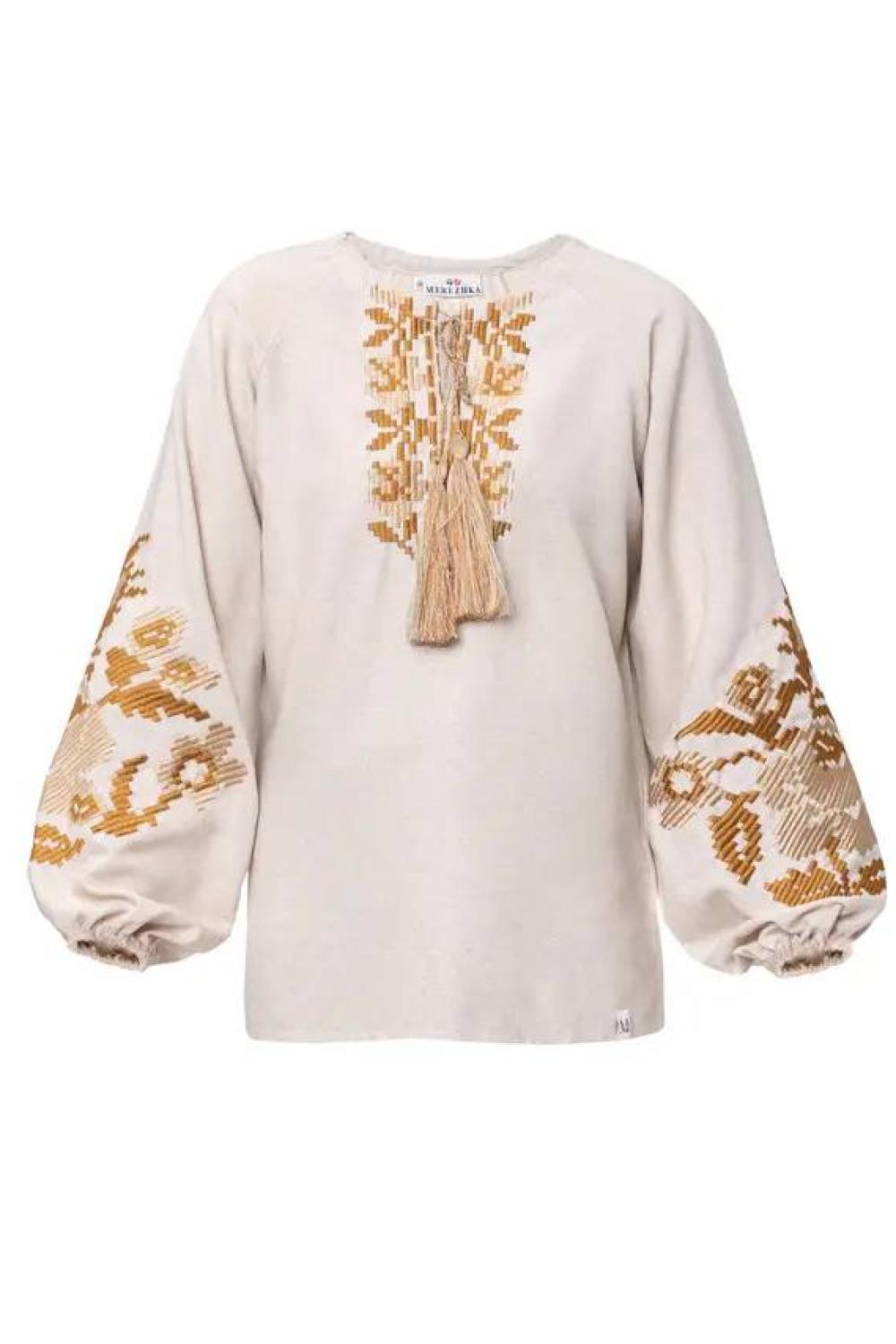 Women's beige embroidered jacket with red embroidery by Ruta MEREZHKA