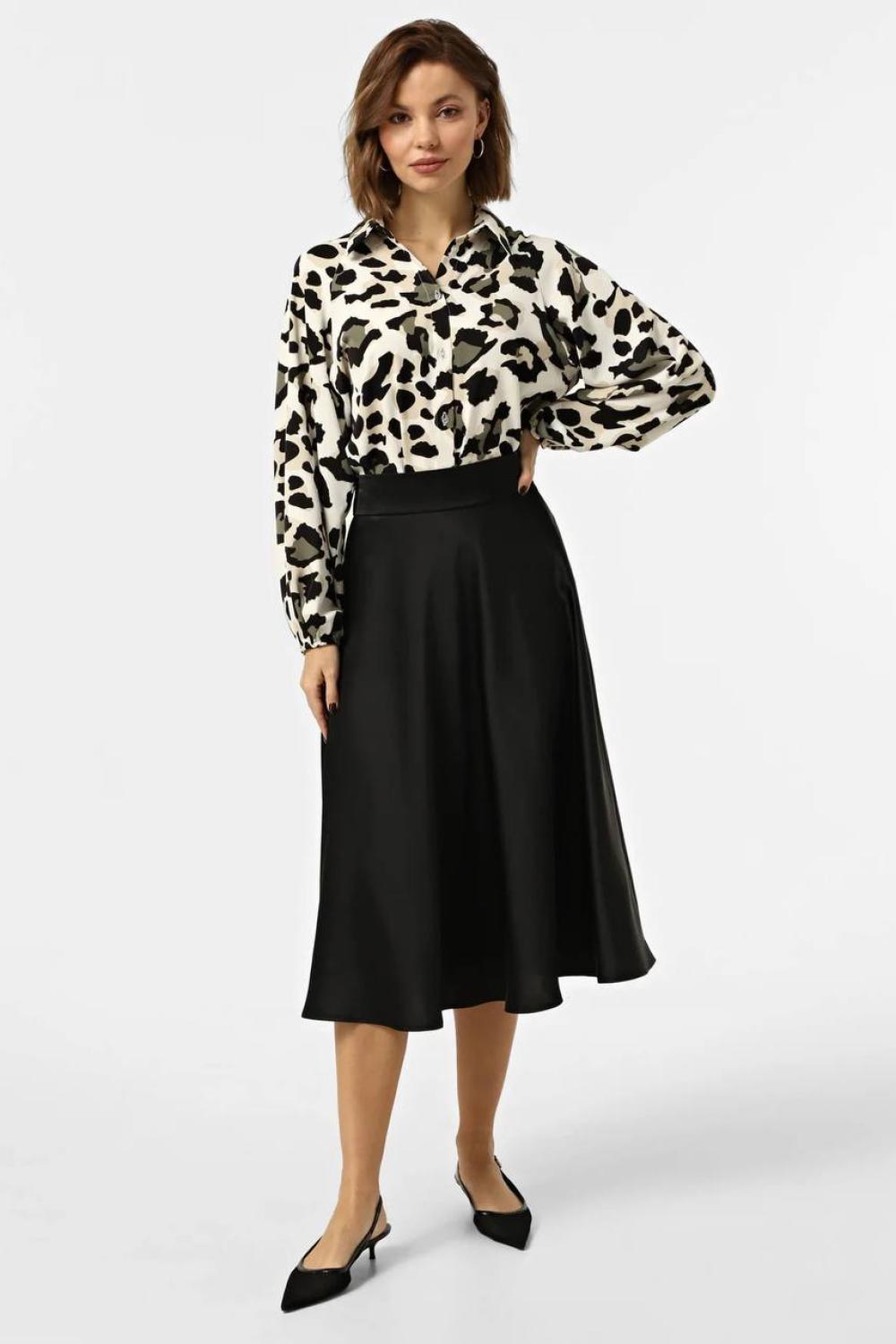 Black satin flared skirt
