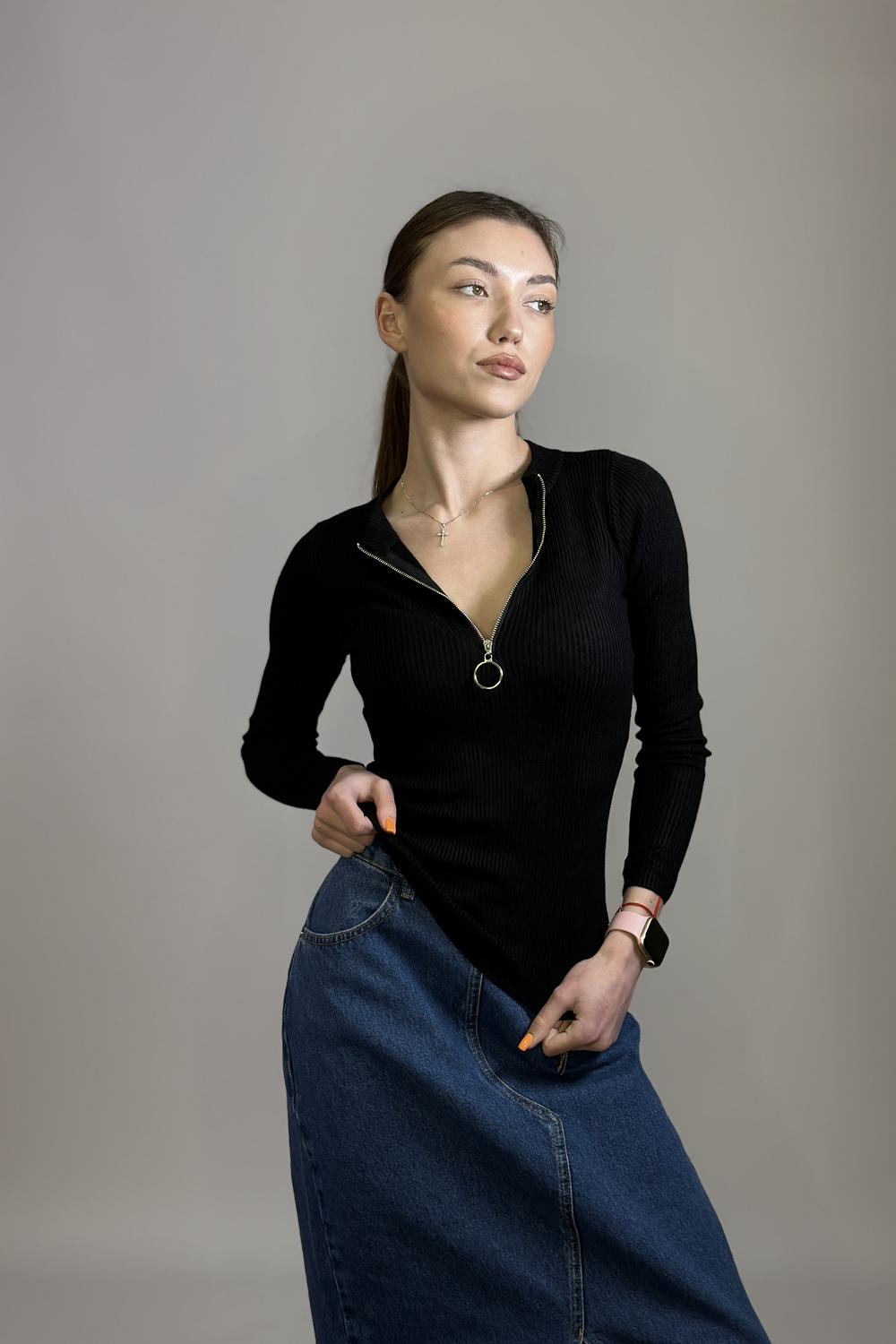 Кофта чорна з блискавкою Solmar