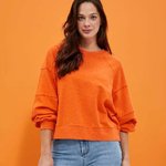 women's sweatshirt is presented in a bright orange color