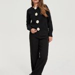 Black cardigan with white flowers Z-SW-4875-L-realise