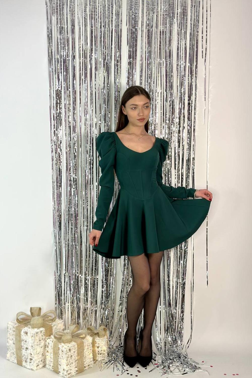 Сукня міні зелена корсетна 906