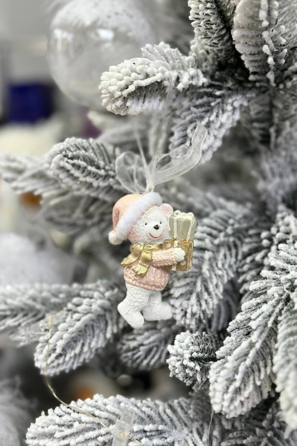 New Year's hanging toy / Teddy bear with a gift. 8 cm