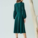 Midi dress in emerald green with premium satin