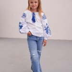 Вишиванка дитяча для дівчинки Жоржина синя MEREZHKA