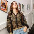 Бомбер жіночий вишитий на сітці чорно-золотий EMBROIDERED GEM