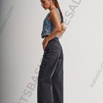 Graphite straight jeans with a yoke