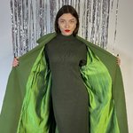 Women's demi-season green coat with a fold-down collar 274C FINE LINE