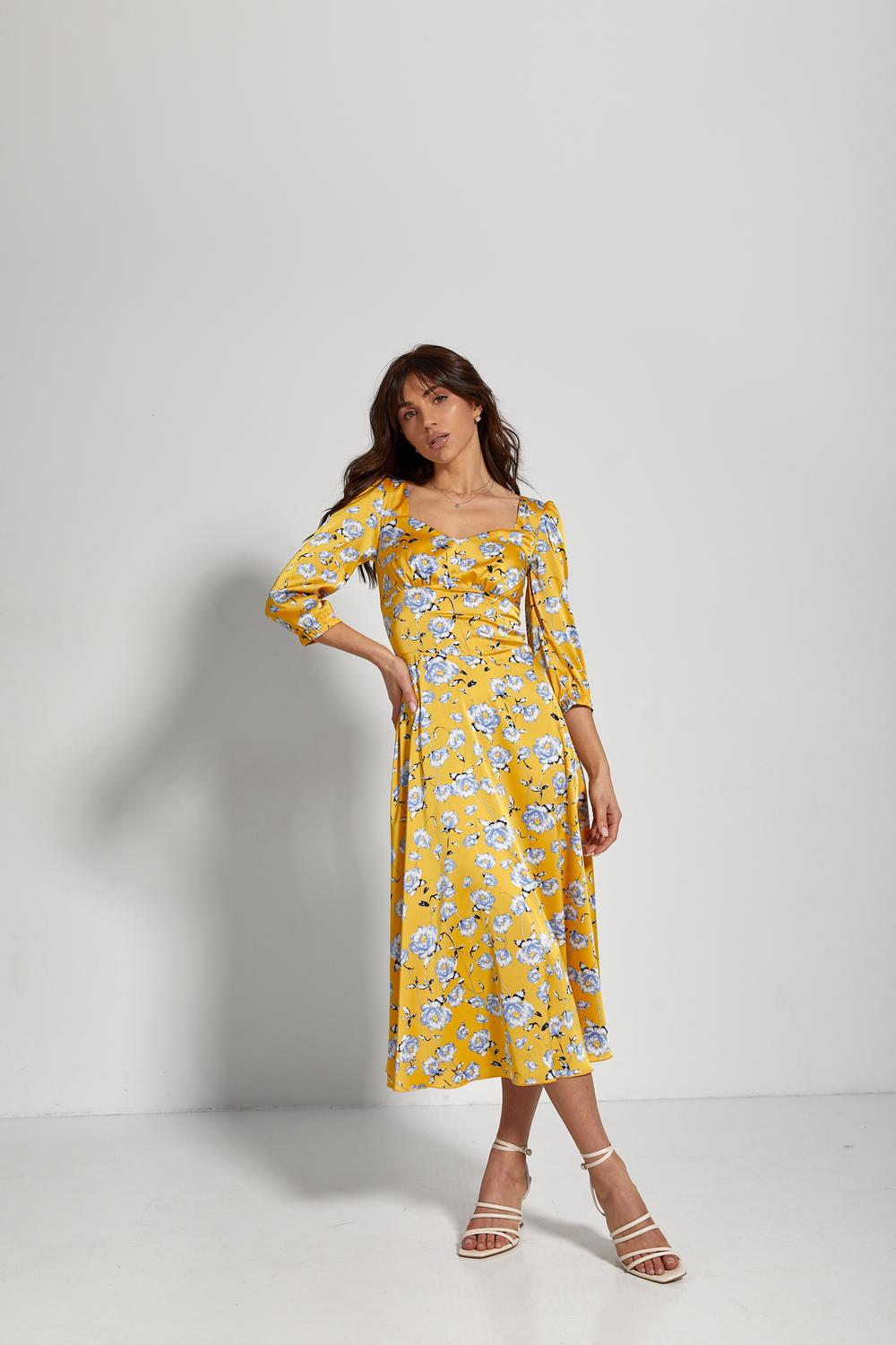 Yellow dress with floral print Artmon 1397.1