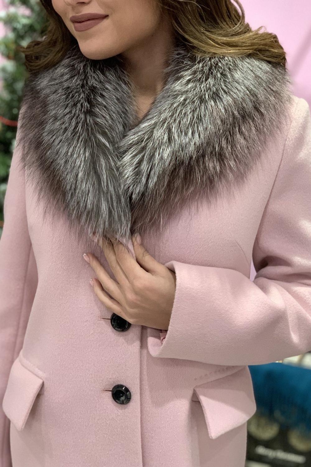 Mirella moda women's pink woolen winter coat with chernoburka fur