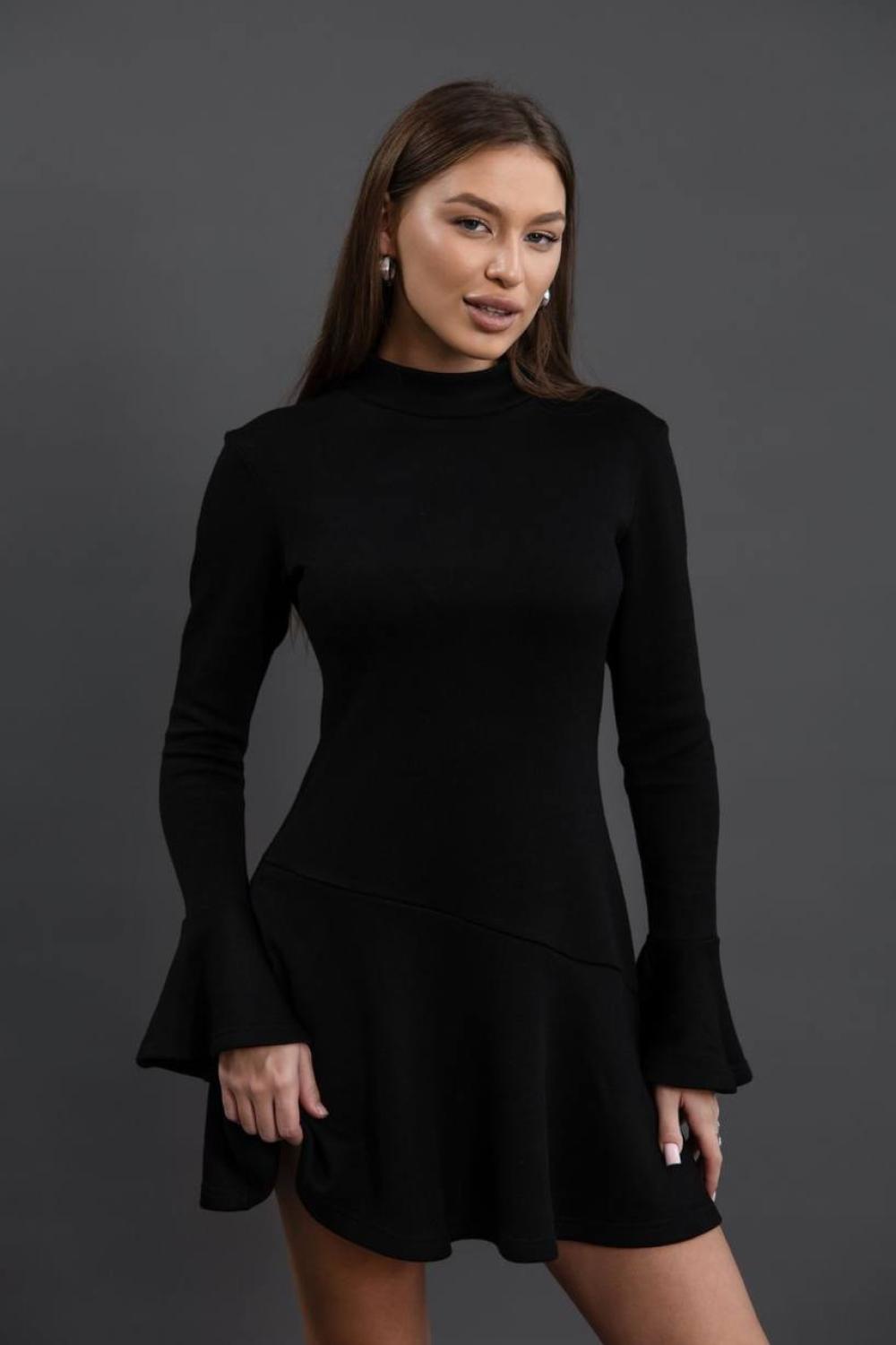 Black warm dress with ruffles