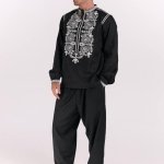 Embroidered black men's shirt Christ of the author's work